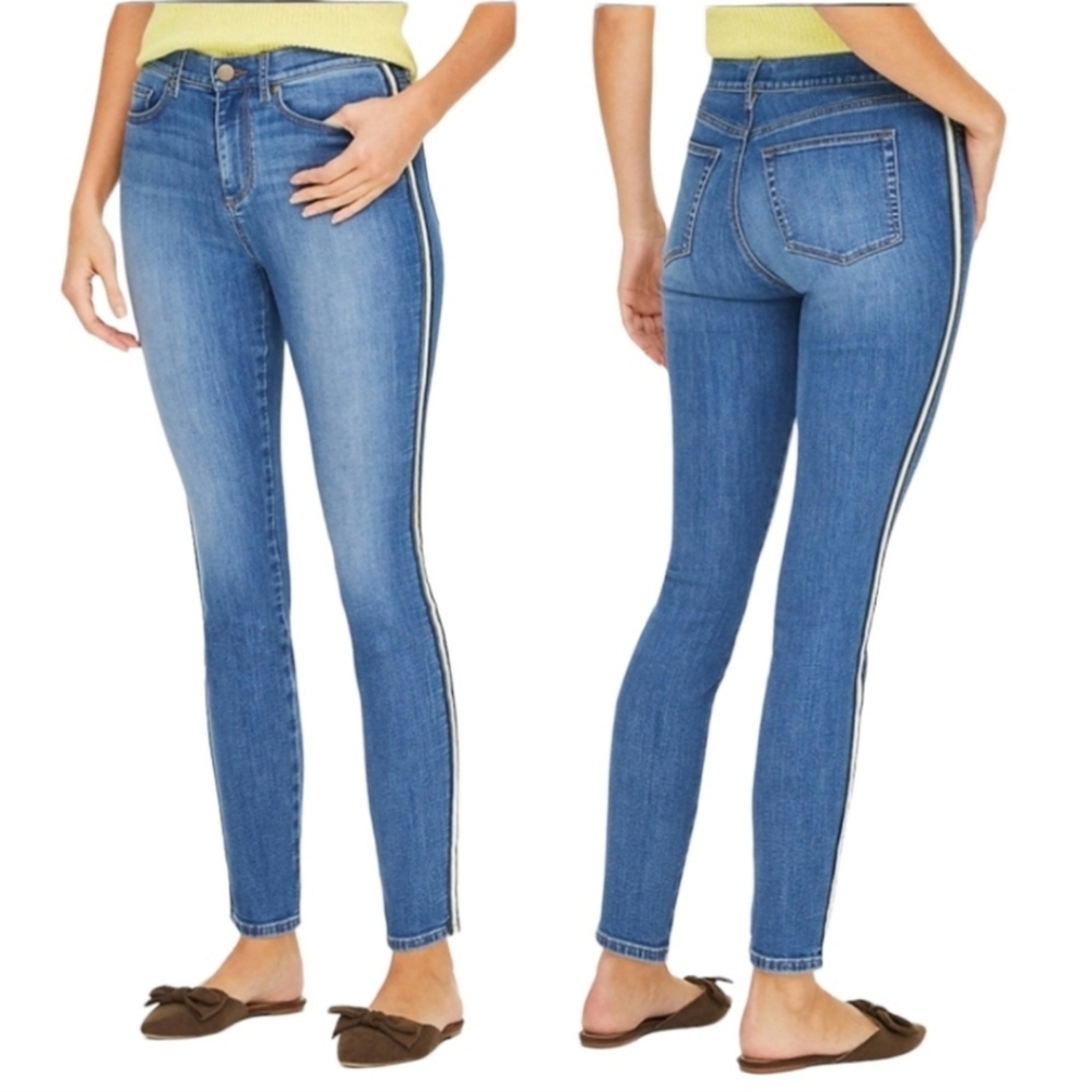 LOFT Outlet Deep Tide Wash Side-Stripe High-Waist Skinny Jeans Sz 10
